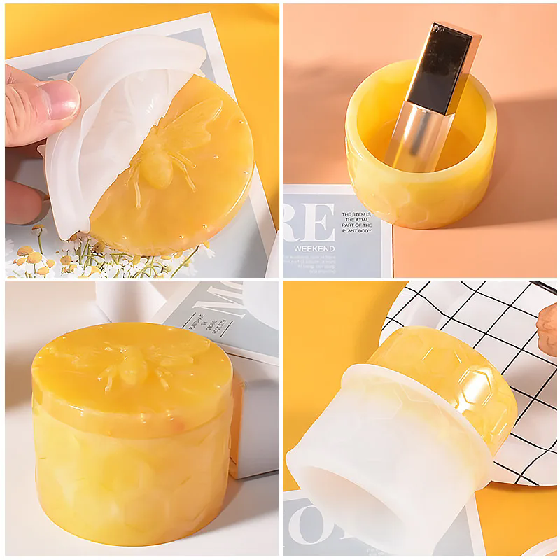 1PC   Bee Can Gypsum Silicone Mold Handmade Gift Resin Candle Cup Ceramic Storage Box Mold Home Crafts Decoration Drop Glue Mold