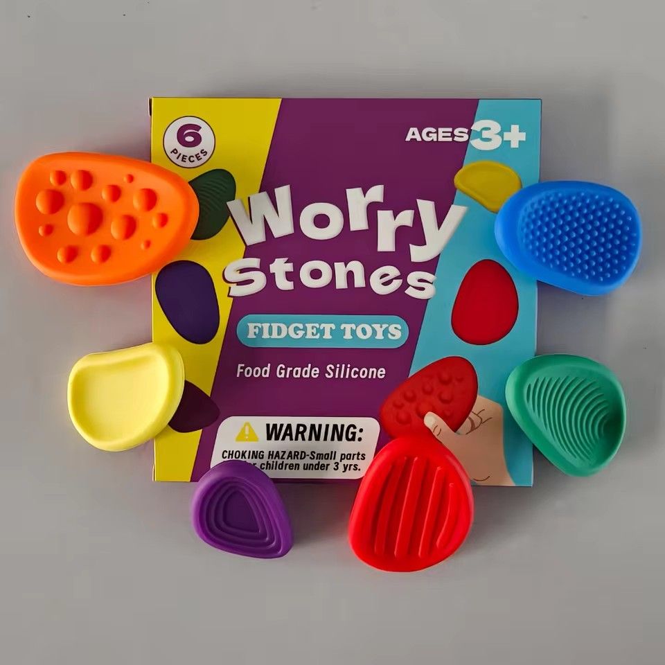 1Set New  Toys Adults Sensory Silicone Stone 6 Pc Textured for Autism Kids Calming Down Fidget Stress Relief Toys