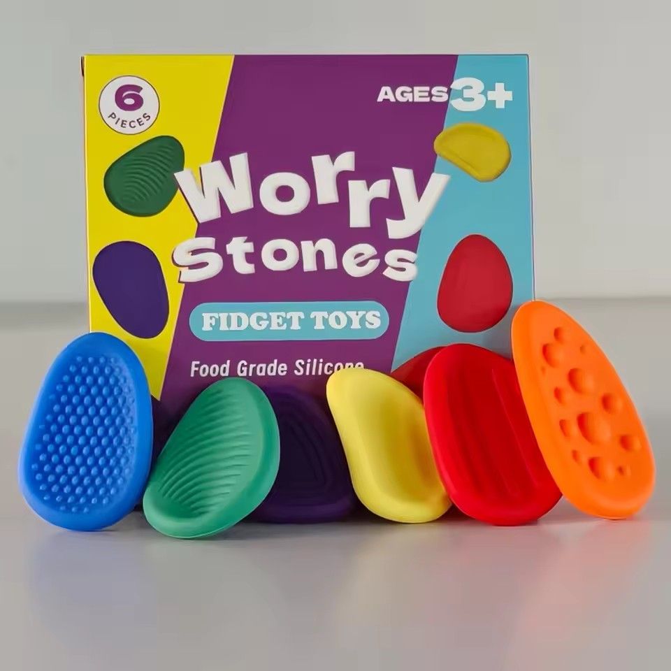 1Set New  Toys Adults Sensory Silicone Stone 6 Pc Textured for Autism Kids Calming Down Fidget Stress Relief Toys