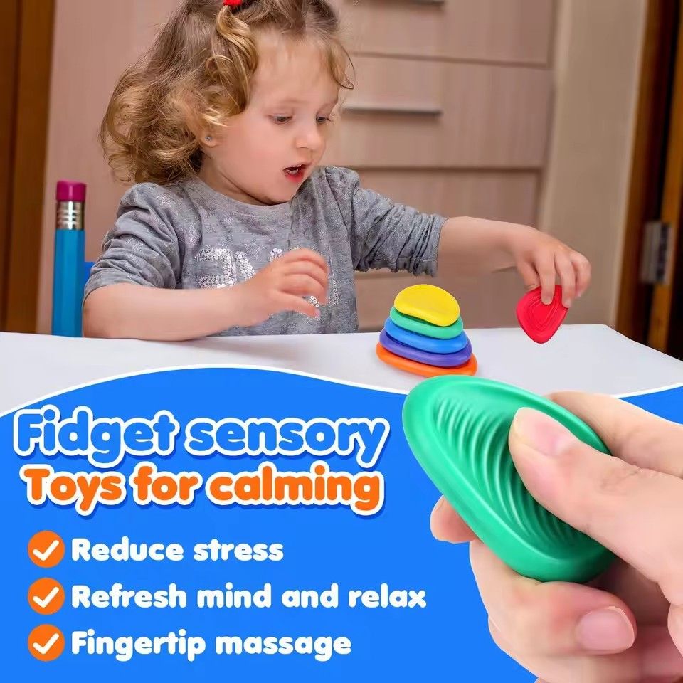 1Set New  Toys Adults Sensory Silicone Stone 6 Pc Textured for Autism Kids Calming Down Fidget Stress Relief Toys