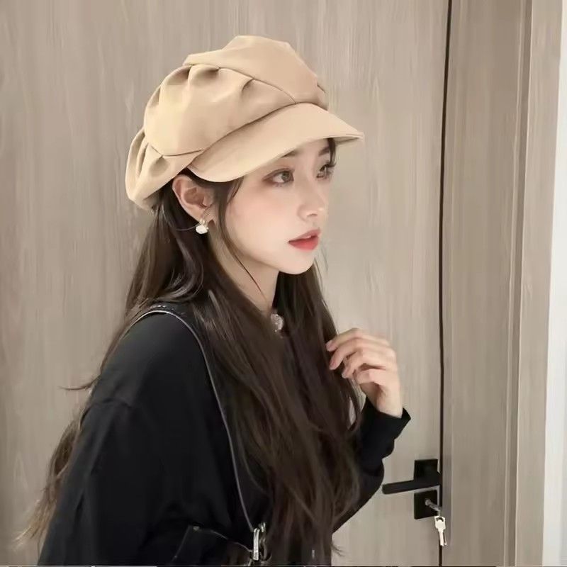 1PC  Cloud Berets Fashion Pleated Octagonal Cap Vintage Solid Color Peaked Caps For Women Newsboy Painter Artist Hat