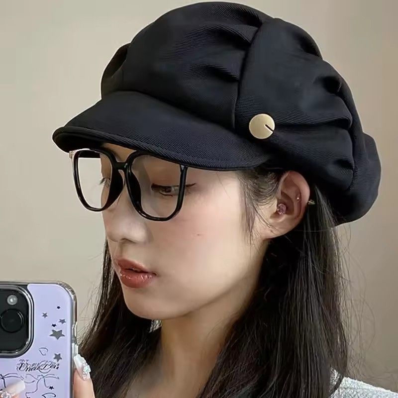 1PC  Cloud Berets Fashion Pleated Octagonal Cap Vintage Solid Color Peaked Caps For Women Newsboy Painter Artist Hat