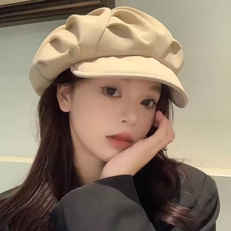 1PC  Cloud Berets Fashion Pleated Octagonal Cap Vintage Solid Color Peaked Caps For Women Newsboy Painter Artist Hat