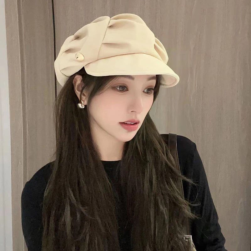 1PC  Cloud Berets Fashion Pleated Octagonal Cap Vintage Solid Color Peaked Caps For Women Newsboy Painter Artist Hat