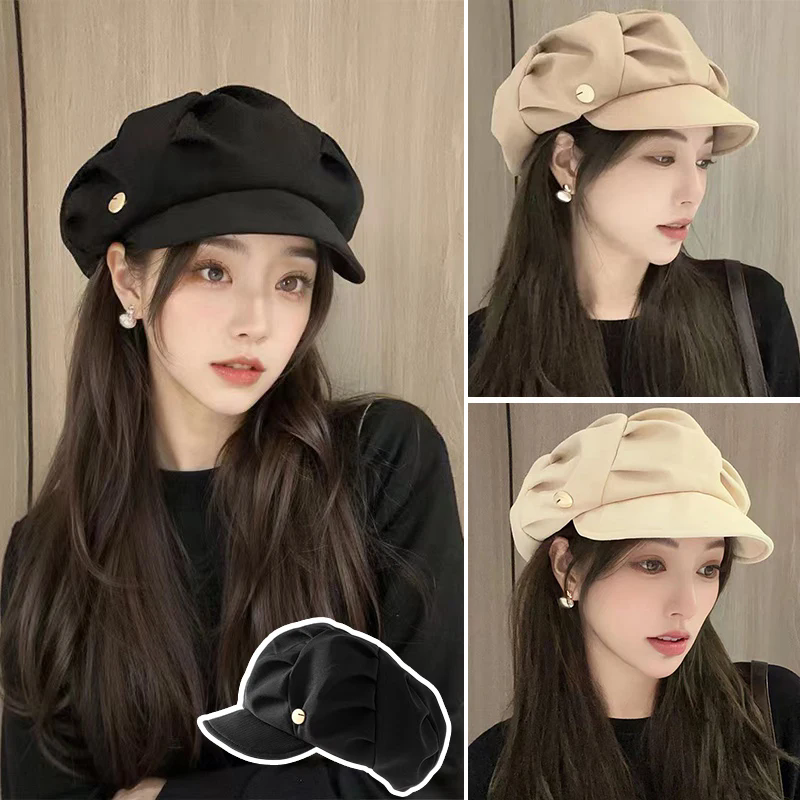 1PC  Cloud Berets Fashion Pleated Octagonal Cap Vintage Solid Color Peaked Caps For Women Newsboy Painter Artist Hat