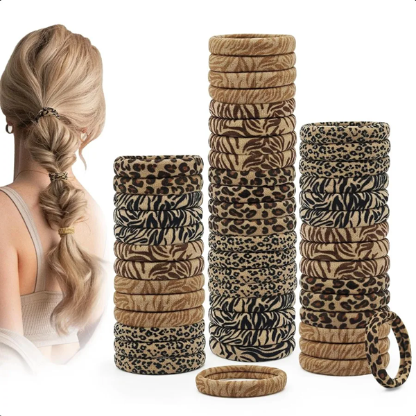 10PCS leopard print headband for women, high stretch ponytail, rubber band, hair rope, European and American hair accessories