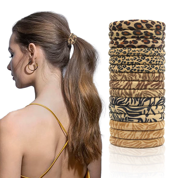 10PCS leopard print headband for women, high stretch ponytail, rubber band, hair rope, European and American hair accessories