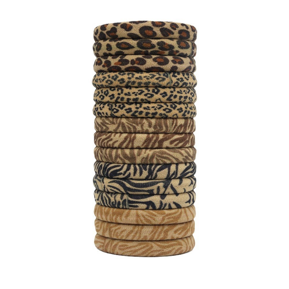 10PCS leopard print headband for women, high stretch ponytail, rubber band, hair rope, European and American hair accessories