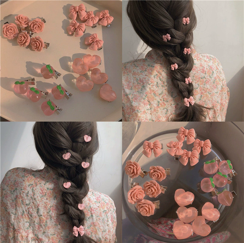 5PCS  Pink peach hair clip, hair clip, sweet mountain tea lace clip, bow headband, hair accessory