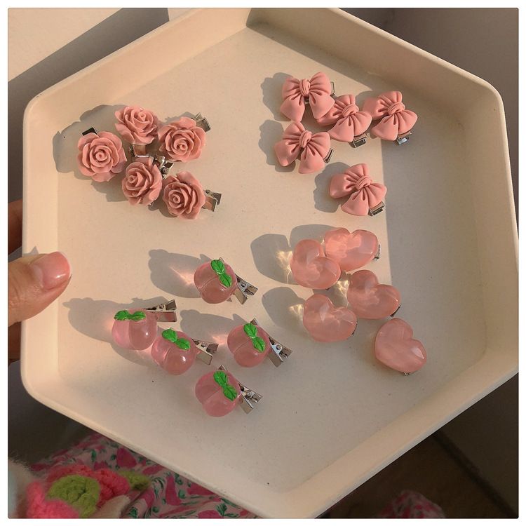 5PCS  Pink peach hair clip, hair clip, sweet mountain tea lace clip, bow headband, hair accessory