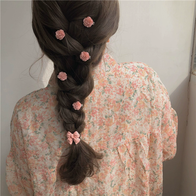 5PCS  Pink peach hair clip, hair clip, sweet mountain tea lace clip, bow headband, hair accessory
