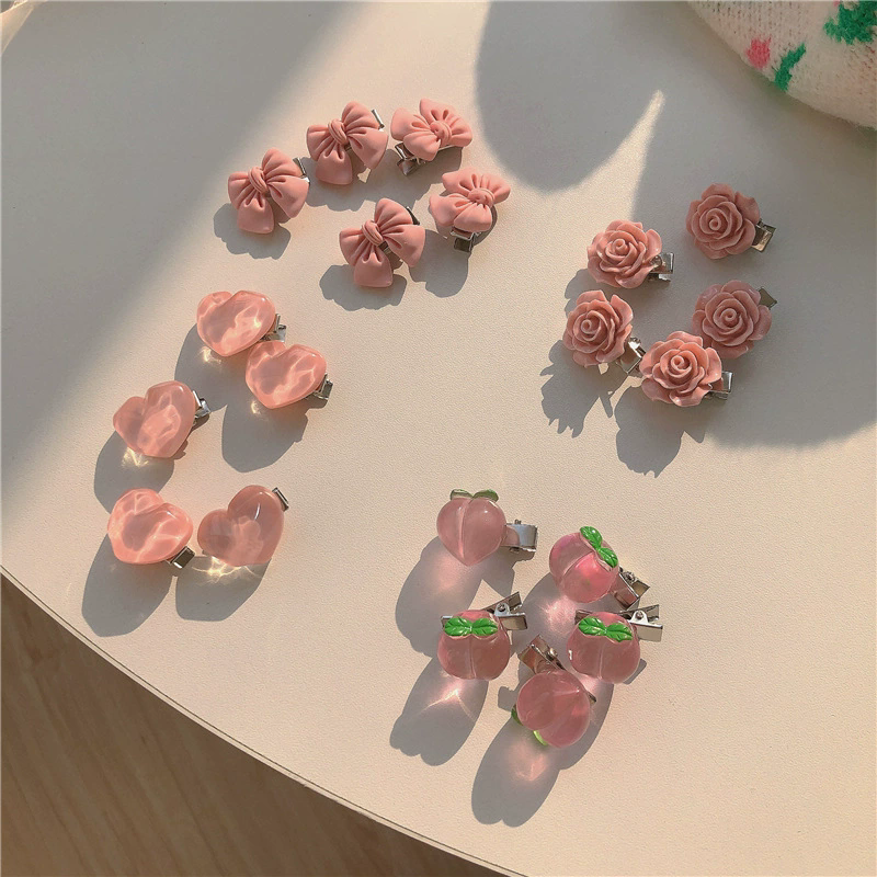 5PCS  Pink peach hair clip, hair clip, sweet mountain tea lace clip, bow headband, hair accessory