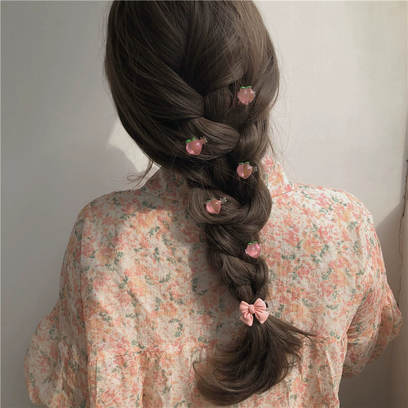 5PCS  Pink peach hair clip, hair clip, sweet mountain tea lace clip, bow headband, hair accessory