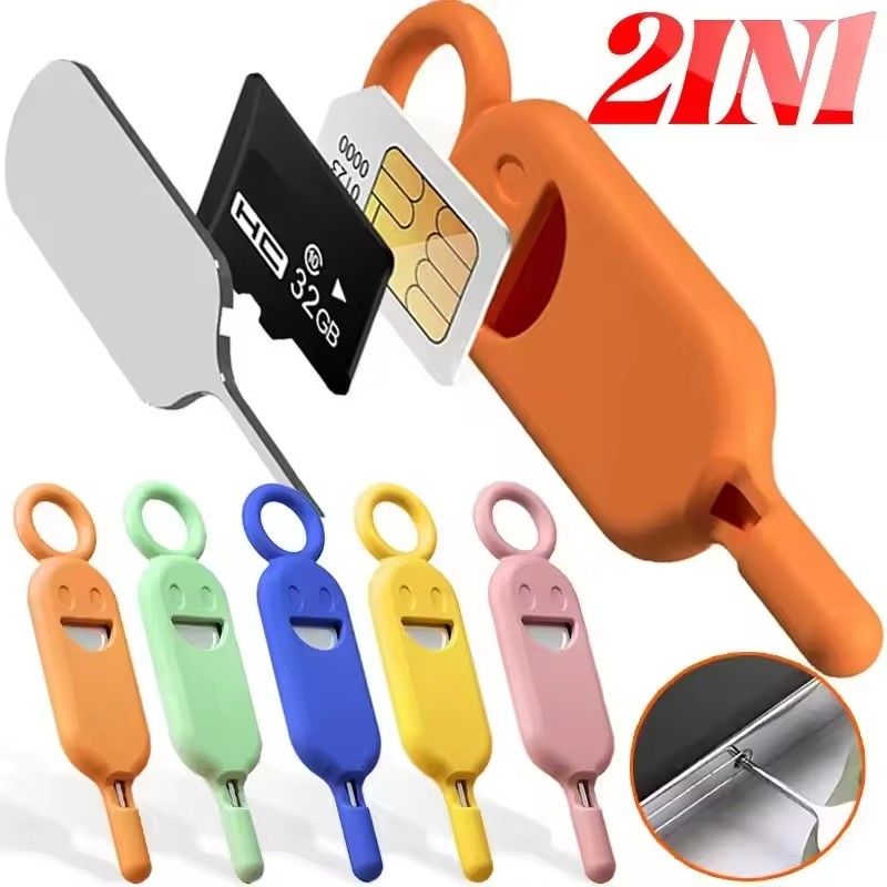 1PC  2 IN 1 SIM Card Removal Needle Pin with Protector Holder Anti-Lost Phone SIM Cards Storage Case Tray Ejector Needle Opener