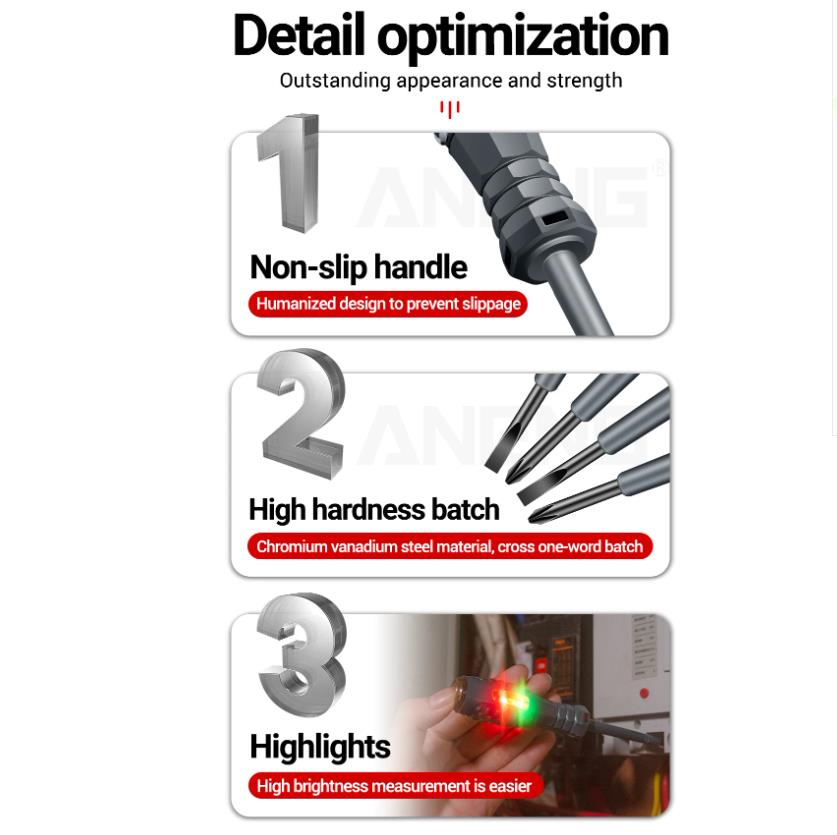 1PC  Digital Voltage Tester Pen Non-contact Induction Screwdriver Test Pencil Word/Cross Screwdriver Voltmeter Detector