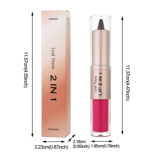 1PC 2in1 Lipstick Lip Gloss Lip Liner Contour Pencil Double Head Mirror Plumping Lip Glaze Crystal Lip Sexy Red Lips Tint Makeup B2-1033
