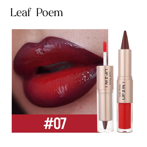 1PC 2in1 Lipstick Lip Gloss Lip Liner Contour Pencil Double Head Mirror Plumping Lip Glaze Crystal Lip Sexy Red Lips Tint Makeup B2-1033