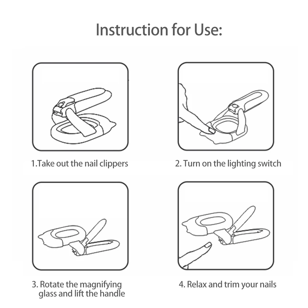 1PC Baby luminous nail clipper, stainless steel nail clipper, waterproof strap, magnifying glass, LED light nail clipper