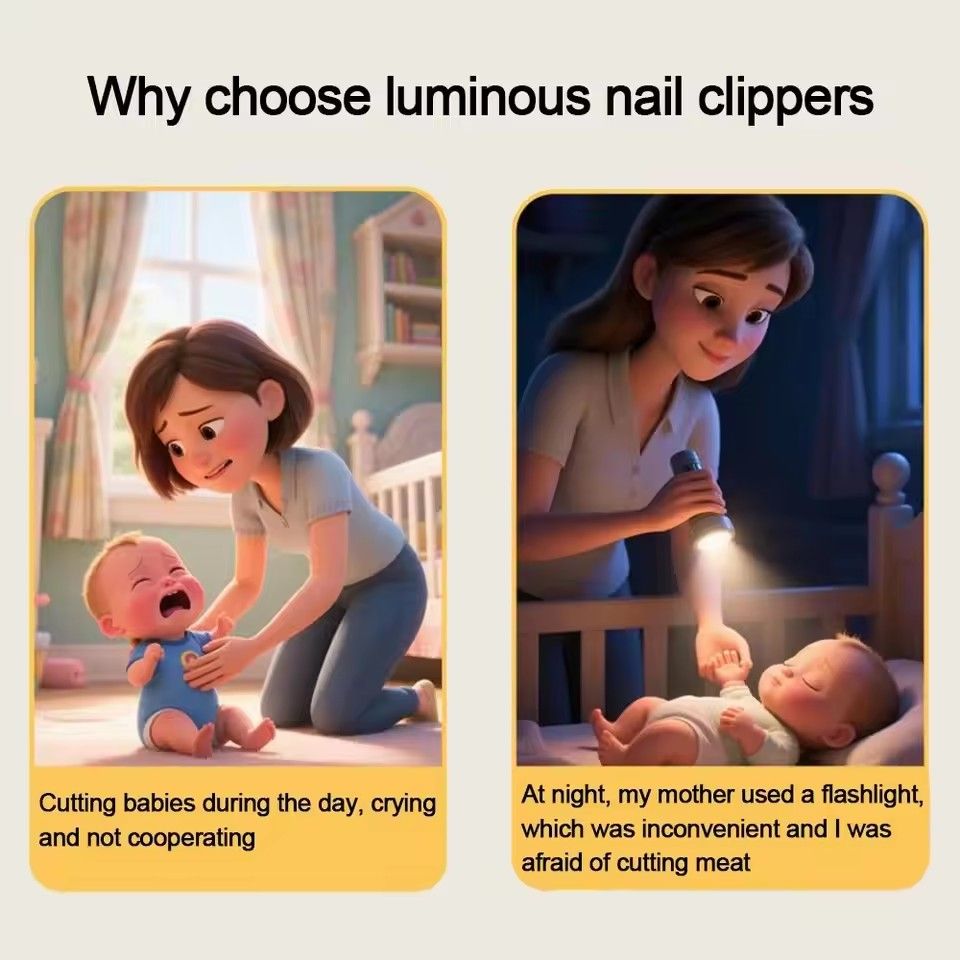 1PC Baby luminous nail clipper, stainless steel nail clipper, waterproof strap, magnifying glass, LED light nail clipper