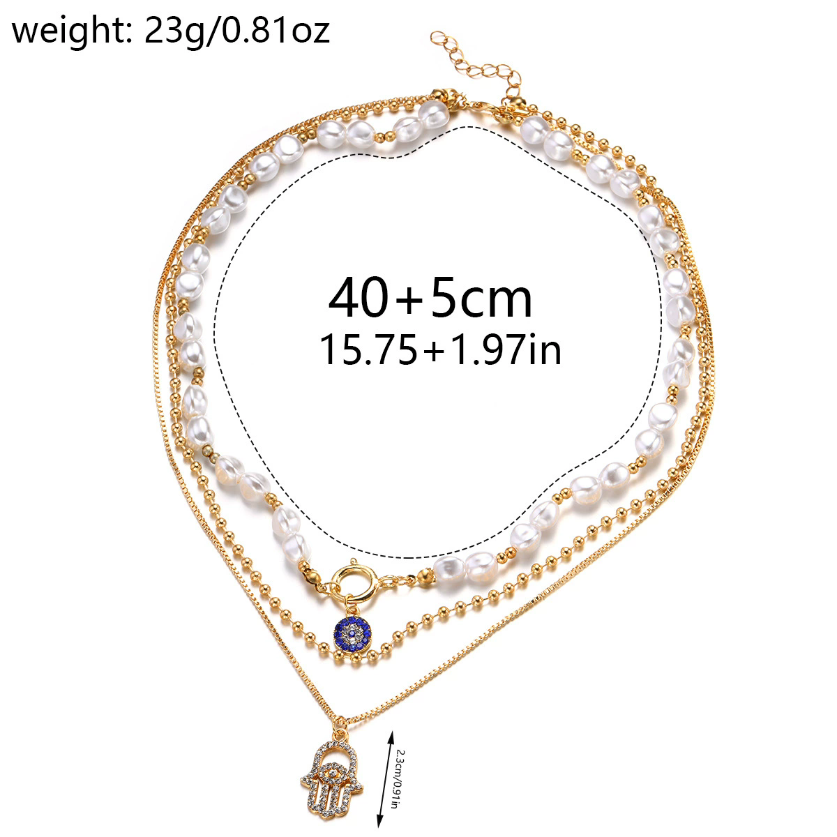1PC Vintage Geometric Pendant Necklace for Women Lucky Evil Eyes Palm Cross Pearl Zircon Multi-layer Metal Chain Choker Jewelry