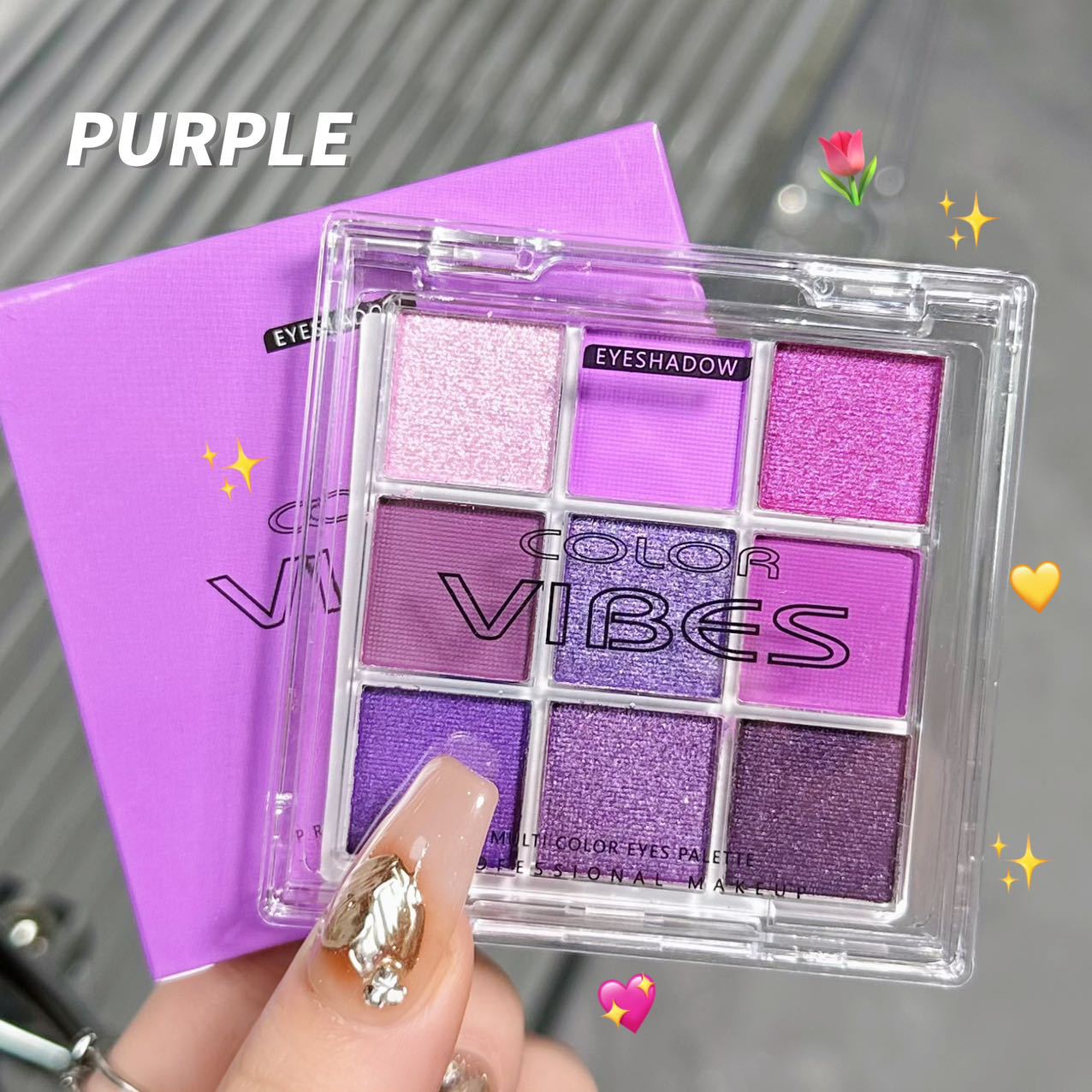 1PC  9 Colors Glitter Eyeshadow Palette  Violet Shimmer Pearlescent Matte Acrylic Eye Shadows Palette Waterproof Eye Make Up view 4