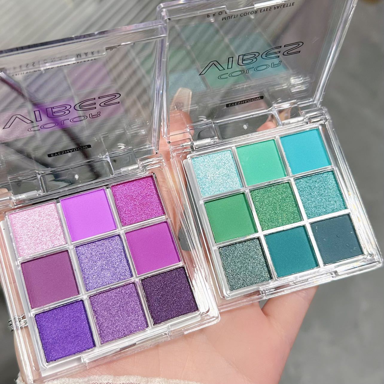 1PC  9 Colors Glitter Eyeshadow Palette  Violet Shimmer Pearlescent Matte Acrylic Eye Shadows Palette Waterproof Eye Make Up view 9