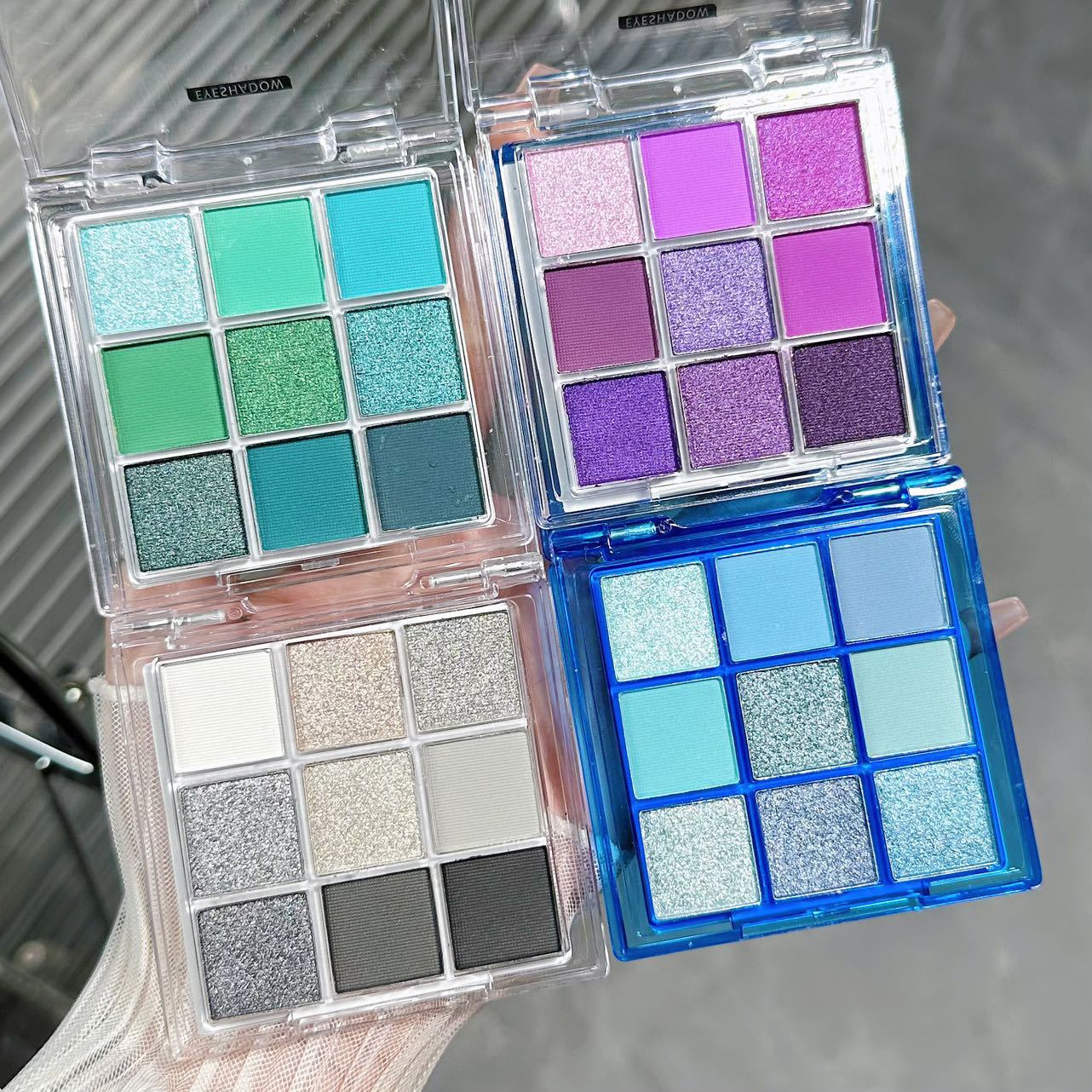 1PC  9 Colors Glitter Eyeshadow Palette  Violet Shimmer Pearlescent Matte Acrylic Eye Shadows Palette Waterproof Eye Make Up view 8