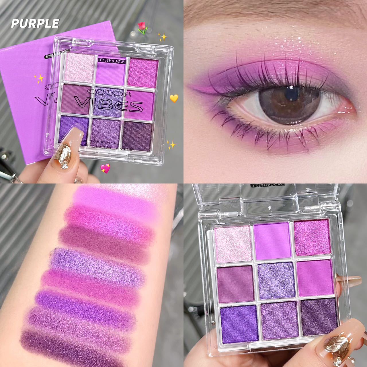 1PC  9 Colors Glitter Eyeshadow Palette  Violet Shimmer Pearlescent Matte Acrylic Eye Shadows Palette Waterproof Eye Make Up view 3
