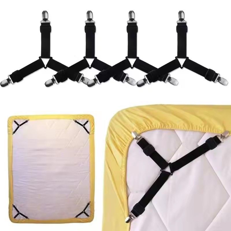 4PCS  3 clips Elastic Bed Sheet Holder Adjustable Mattress Clip Blankets Non-Slip Fixing Strap Tablecloth Sofa Cover Fixed Clamp