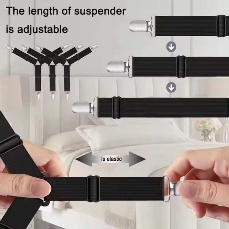 4PCS  3 clips Elastic Bed Sheet Holder Adjustable Mattress Clip Blankets Non-Slip Fixing Strap Tablecloth Sofa Cover Fixed Clamp