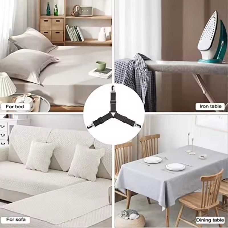 4PCS  3 clips Elastic Bed Sheet Holder Adjustable Mattress Clip Blankets Non-Slip Fixing Strap Tablecloth Sofa Cover Fixed Clamp