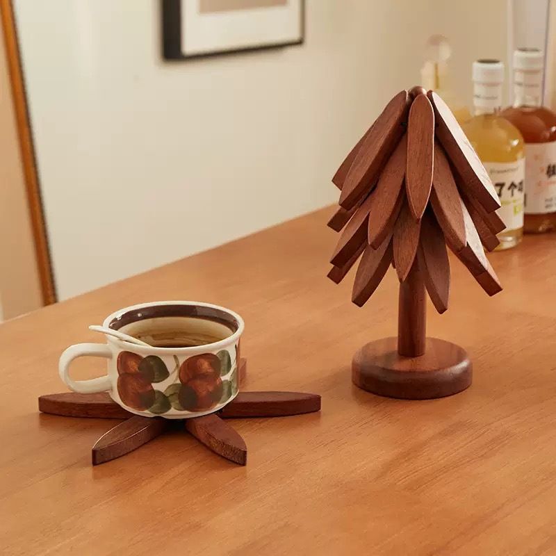 1Set  Tree Design Stand Wooden Trivets Decorative Anti Scald Heat Resistant Table Mat Coaster Wood Placemats Pot