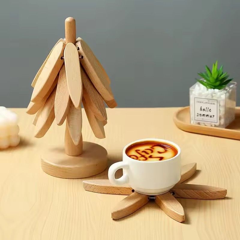 1Set  Tree Design Stand Wooden Trivets Decorative Anti Scald Heat Resistant Table Mat Coaster Wood Placemats Pot