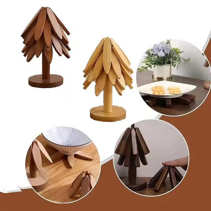 1Set  Tree Design Stand Wooden Trivets Decorative Anti Scald Heat Resistant Table Mat Coaster Wood Placemats Pot