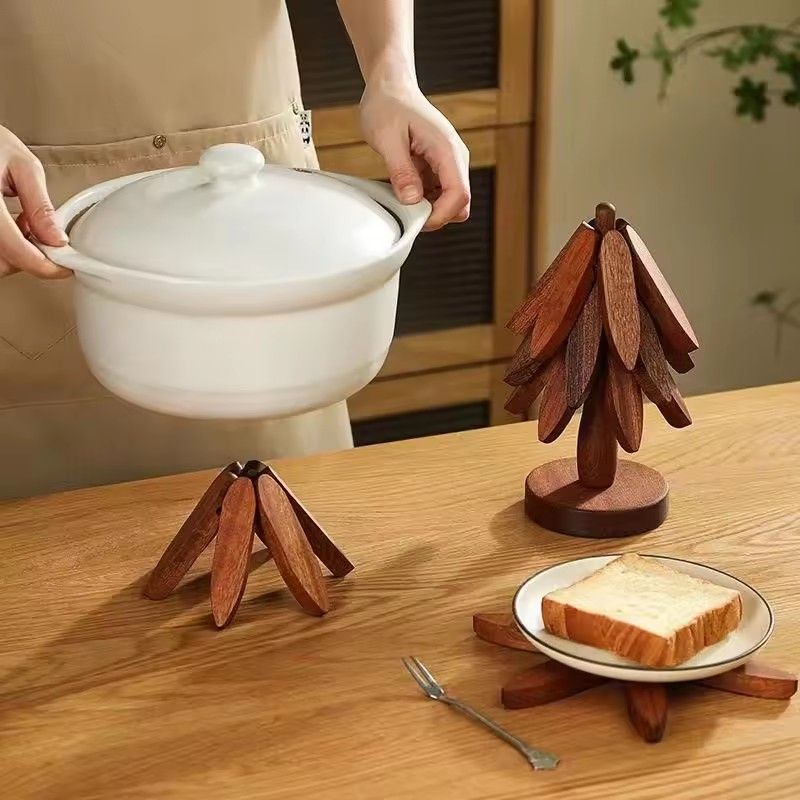 1Set  Tree Design Stand Wooden Trivets Decorative Anti Scald Heat Resistant Table Mat Coaster Wood Placemats Pot