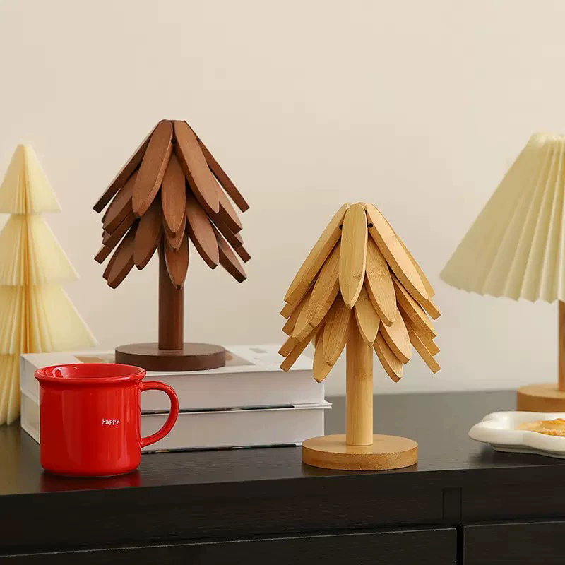 1Set  Tree Design Stand Wooden Trivets Decorative Anti Scald Heat Resistant Table Mat Coaster Wood Placemats Pot