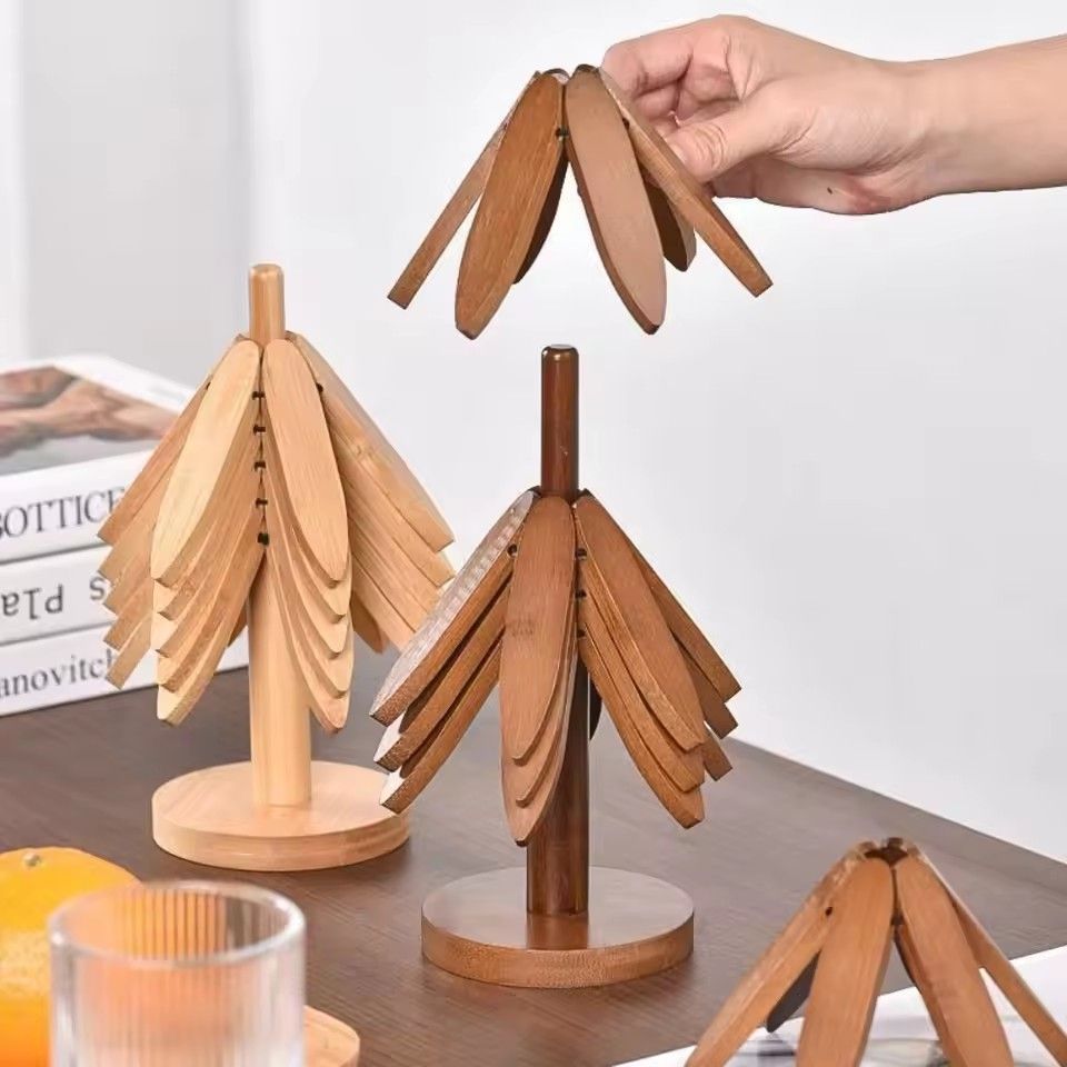 1Set  Tree Design Stand Wooden Trivets Decorative Anti Scald Heat Resistant Table Mat Coaster Wood Placemats Pot