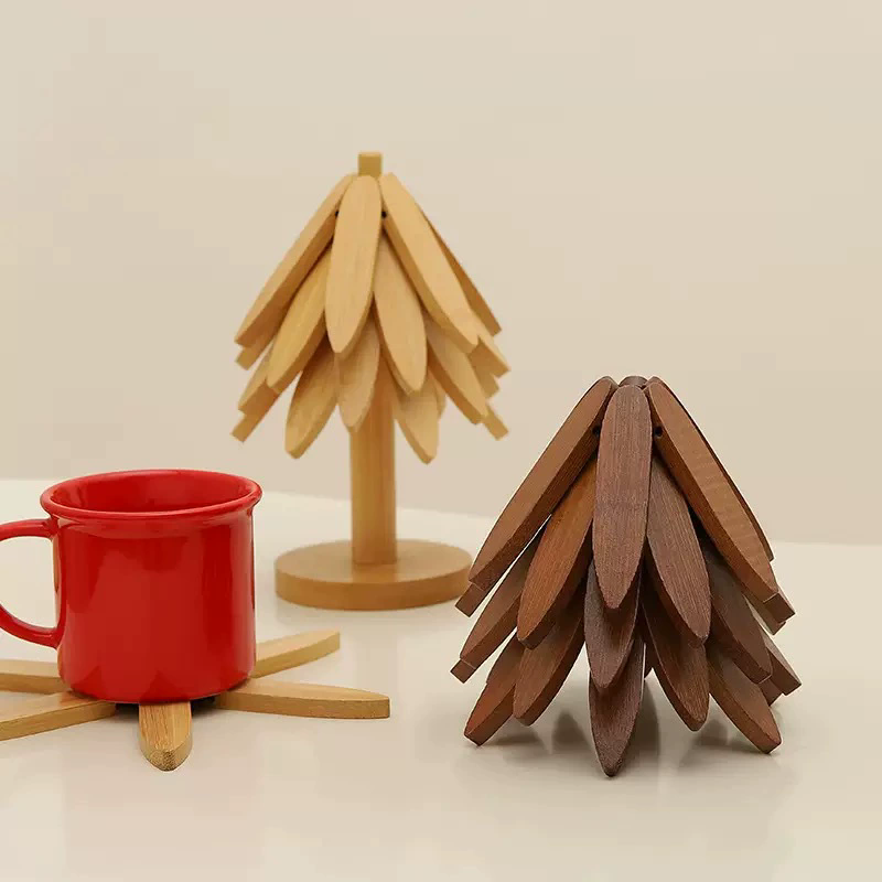 1Set  Tree Design Stand Wooden Trivets Decorative Anti Scald Heat Resistant Table Mat Coaster Wood Placemats Pot