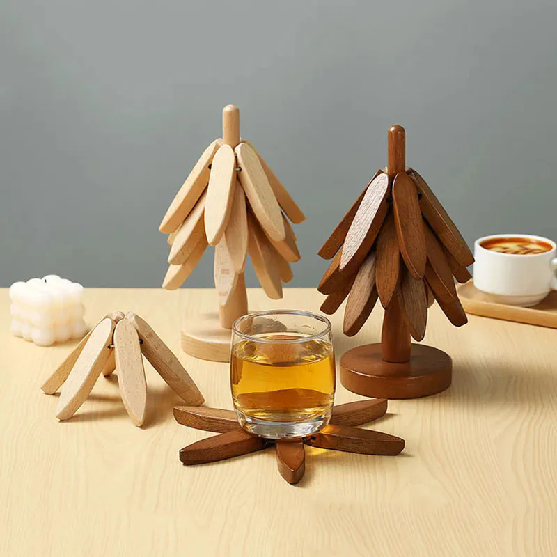 1Set  Tree Design Stand Wooden Trivets Decorative Anti Scald Heat Resistant Table Mat Coaster Wood Placemats Pot