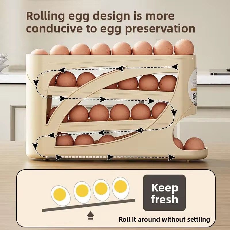 1PC  4 Layers Automatic Rolling Egg Holder Rack Fridge Egg Storage Box Container Kitchen Egg Dispenser Fridge Organizer Racks