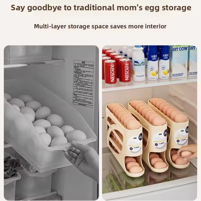1PC  4 Layers Automatic Rolling Egg Holder Rack Fridge Egg Storage Box Container Kitchen Egg Dispenser Fridge Organizer Racks