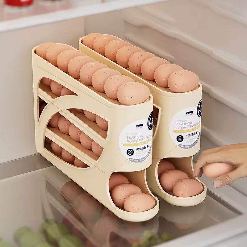 1PC  4 Layers Automatic Rolling Egg Holder Rack Fridge Egg Storage Box Container Kitchen Egg Dispenser Fridge Organizer Racks