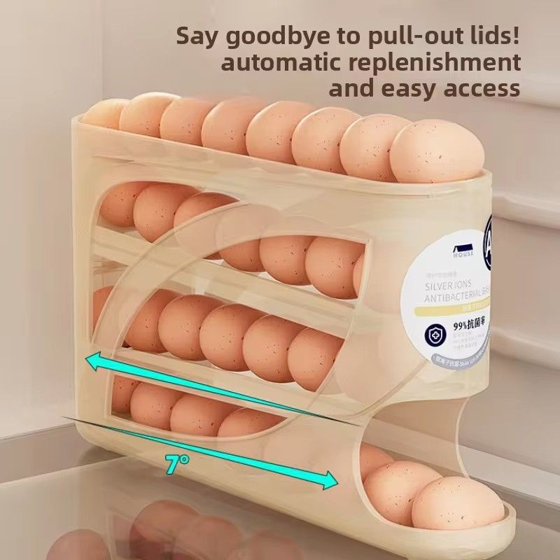 1PC  4 Layers Automatic Rolling Egg Holder Rack Fridge Egg Storage Box Container Kitchen Egg Dispenser Fridge Organizer Racks