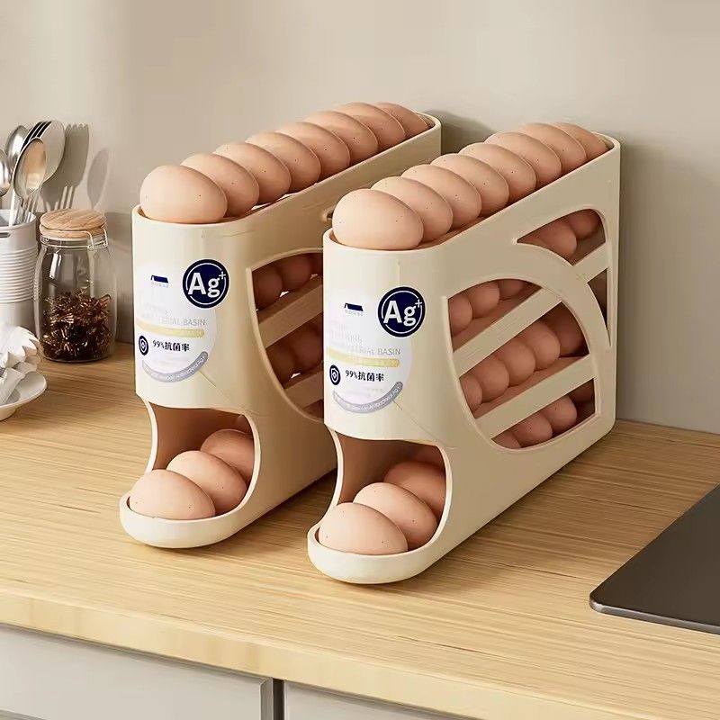 1PC  4 Layers Automatic Rolling Egg Holder Rack Fridge Egg Storage Box Container Kitchen Egg Dispenser Fridge Organizer Racks