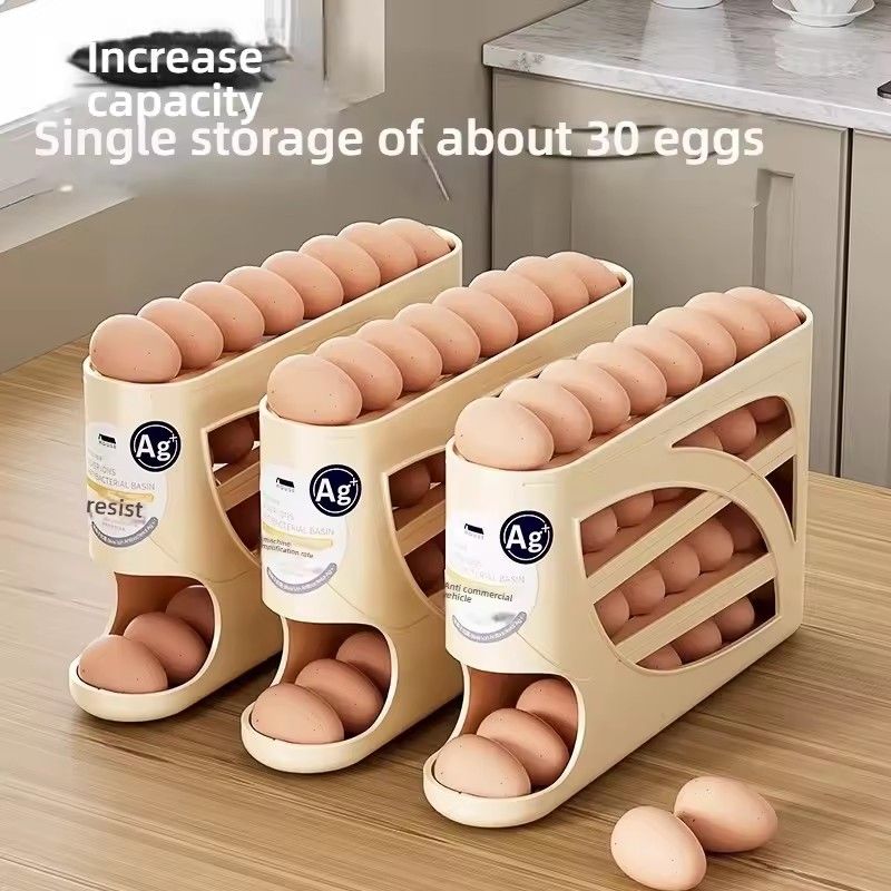 1PC  4 Layers Automatic Rolling Egg Holder Rack Fridge Egg Storage Box Container Kitchen Egg Dispenser Fridge Organizer Racks