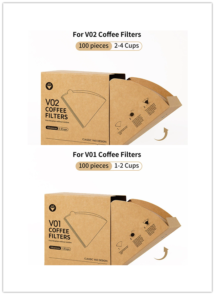 100Pcs Coffee Filter Paper Hand-brewed Coffee Special Conical Wood Pulp Portable Pull-out Drip Filter Paper Household Cafe Tools