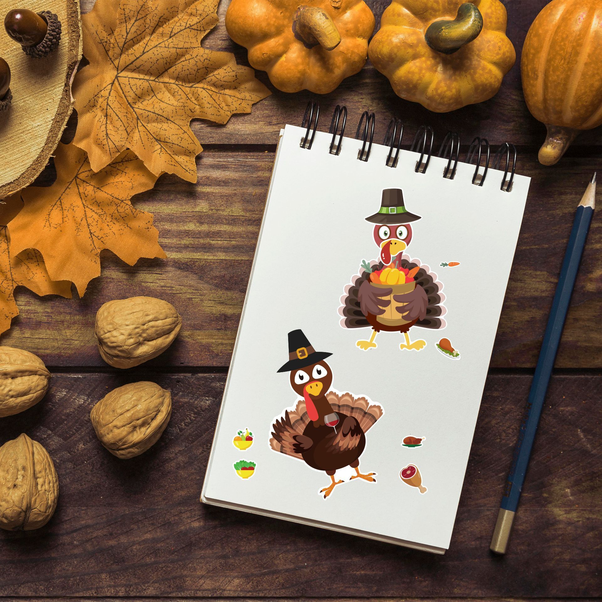 24PCS Cartoon Stickers Thanksgiving Turkey Puzzle DIY Stickers