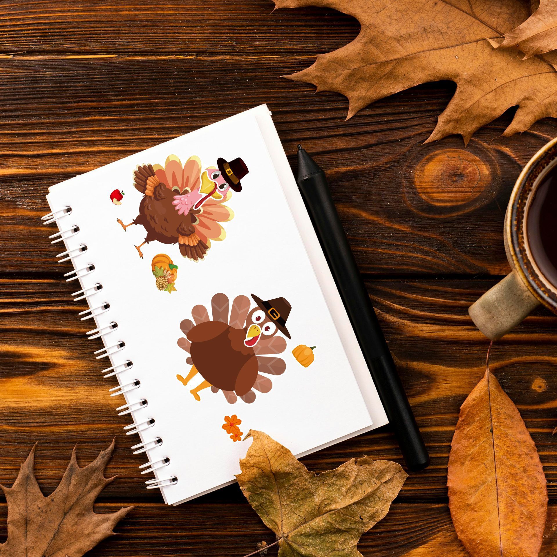 24PCS Cartoon Stickers Thanksgiving Turkey Puzzle DIY Stickers