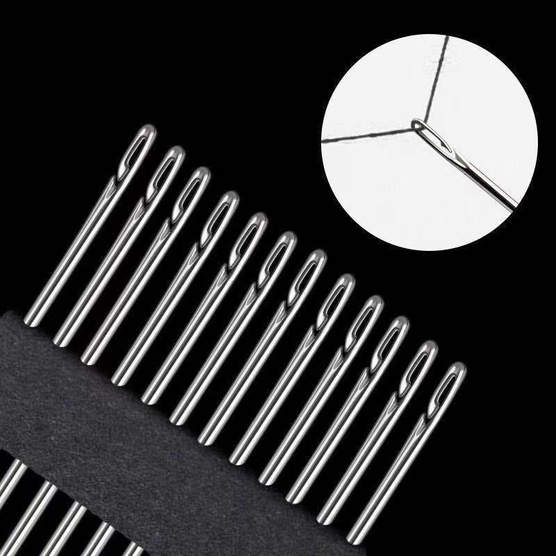 30PCS Blind Sewing Needle Elderly Stainless Steel Quick Automatic Self-Threading Needle Stitching Pins DIY Punch Needle Threader
