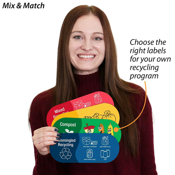 4PCS   Recycling Sorting Trash Bin Sticker Waterproof Adhesive Mixed Recycle Stciker Vinyl Logo Decals Trash Can Sticker Label